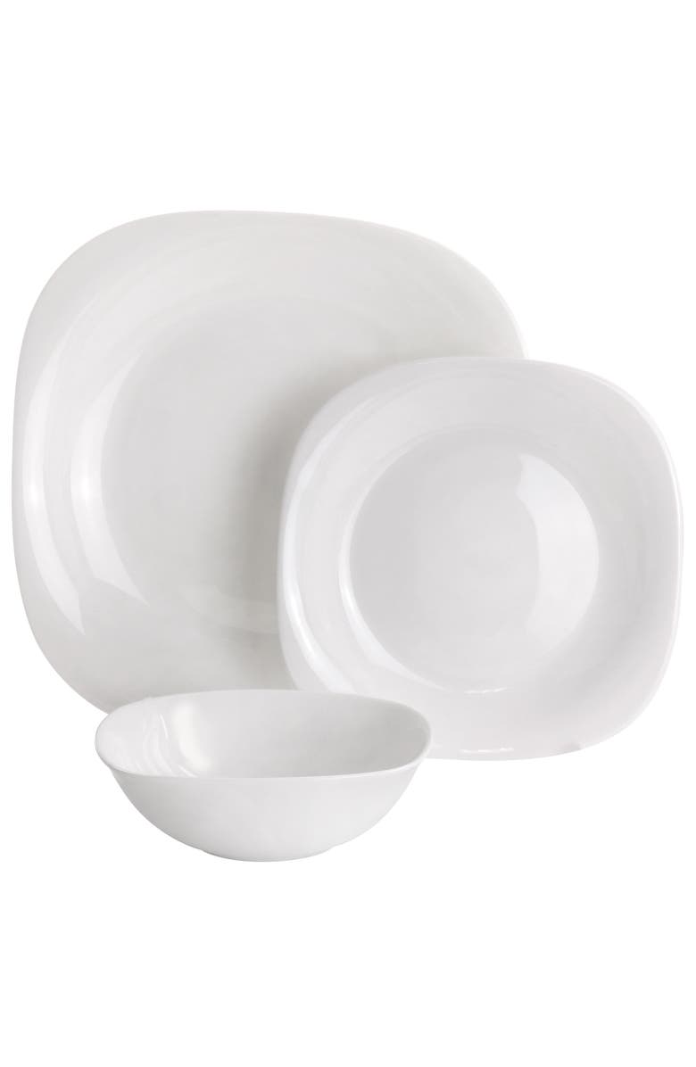 Gibson Ultra Ultra Piazza 18 Piece Soft Square Tempe Opal Glass Dinnerware Set, Alternate, color, White