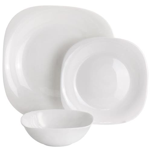 Gibson Ultra Ultra Piazza 18 Piece Soft Square Tempe Opal Glass Dinnerware Set In White