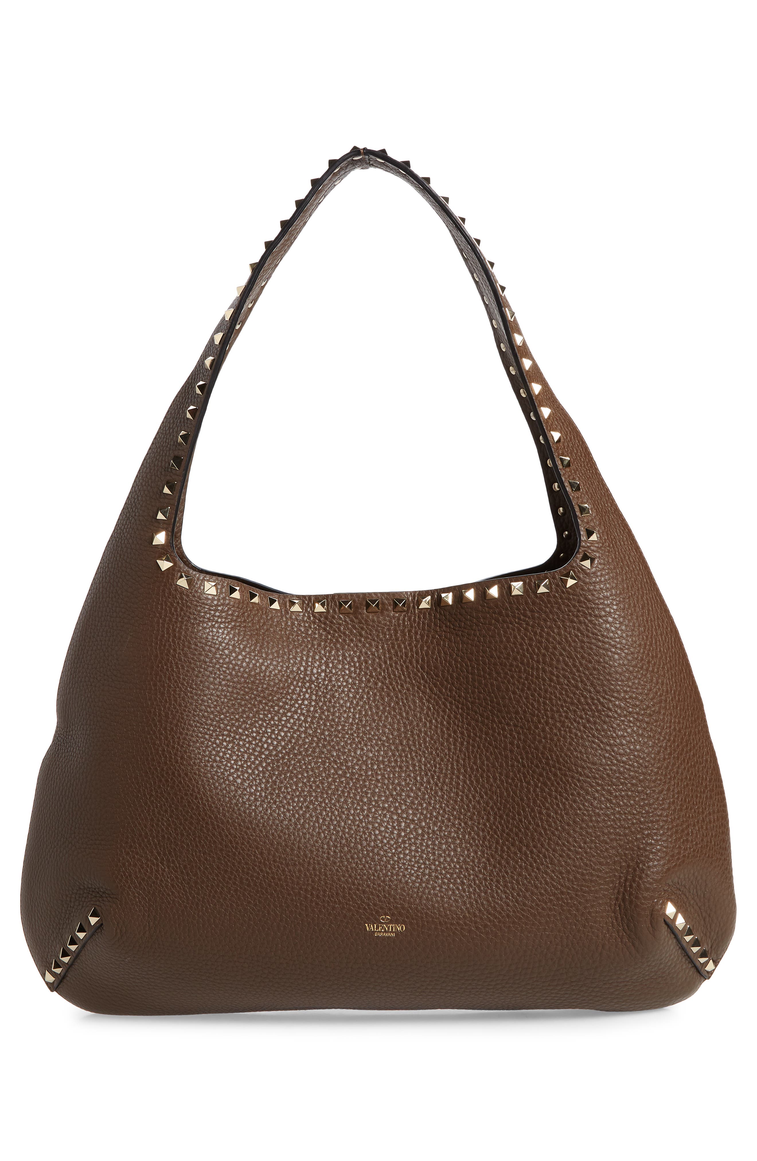 Rockstud Leather Hobo Bag, Alternate, color, DEEP TAUPE