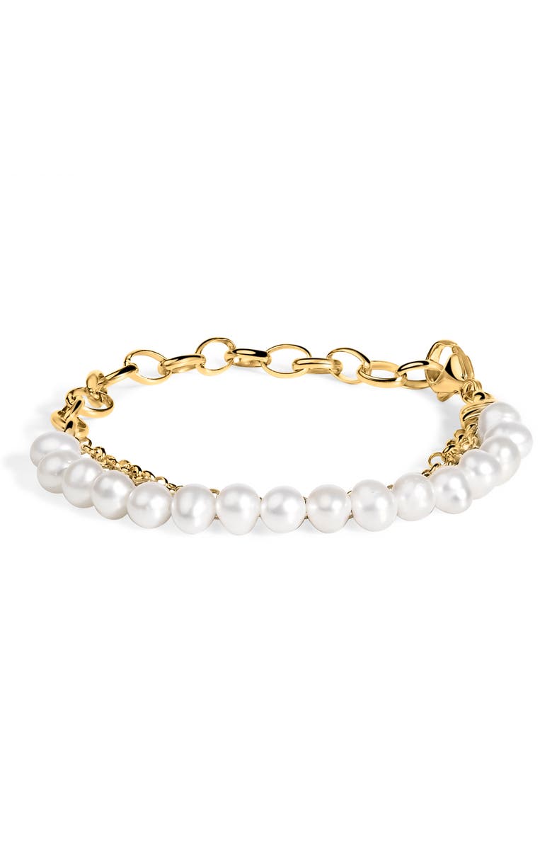 Haus of Brilliance 18K Yellow Gold Vermeil Cultured Pearl Station Link Bracelet, Main, color, Yellow Gold Over Silver