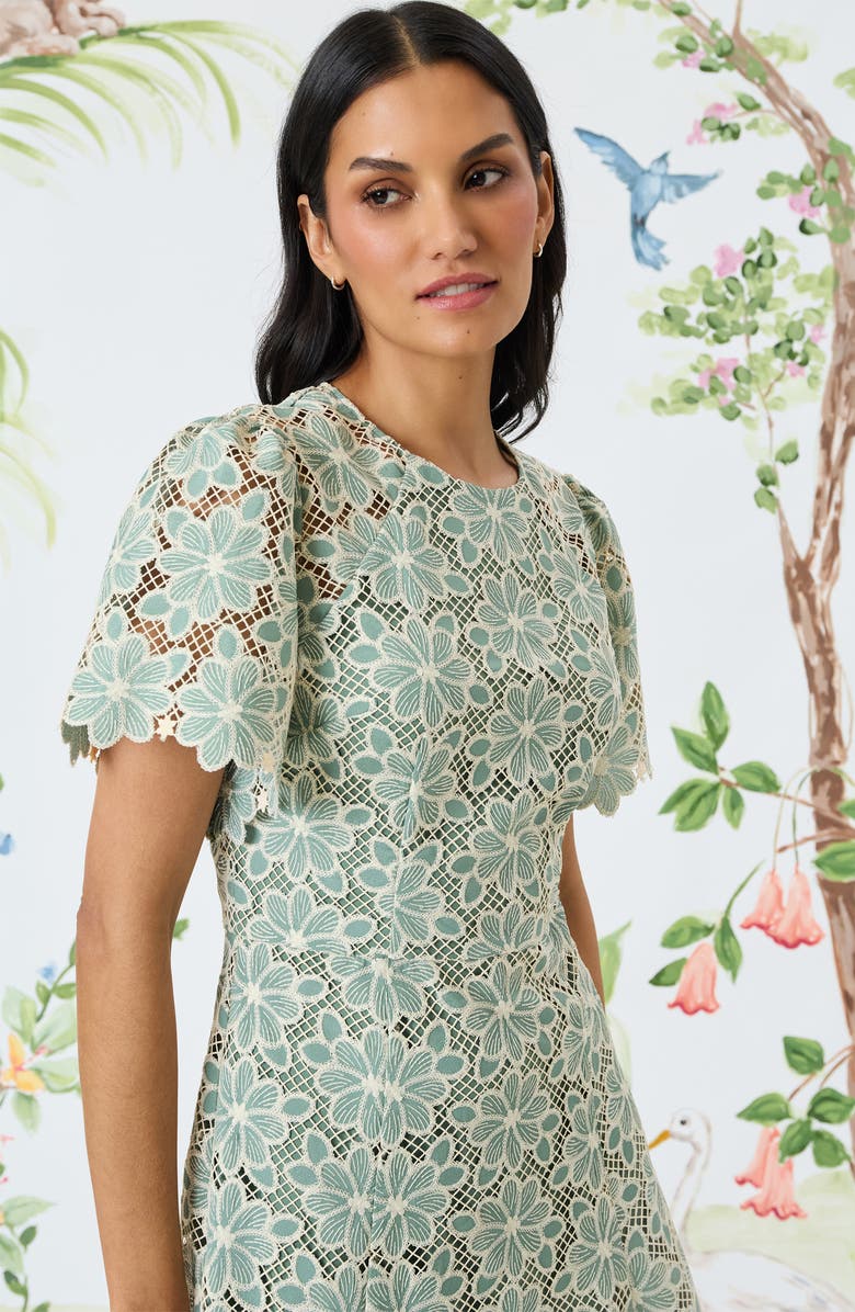 Maggy London Floral Lace High-Low Midi Dress, Alternate, color, Green/ Cream