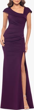 Xscape Evenings Asymmetric Neck Scuba Knit Trumpet Gown
