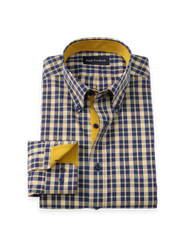 Paul Fredrick Cotton Spandex Buttondown Collar Pinpoint Tailored Contrast Trim Button Cuff Long Sleeve Shirt