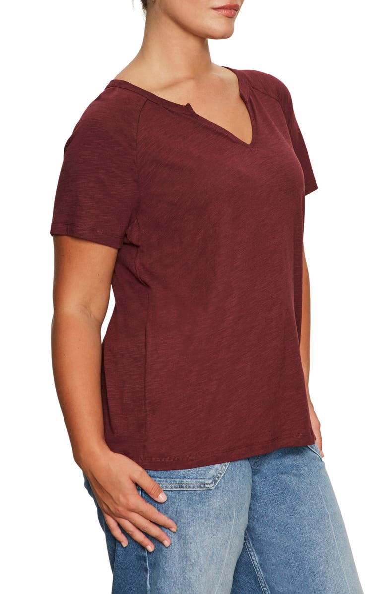 Notch V-Neck Cotton Blend T-Shirt