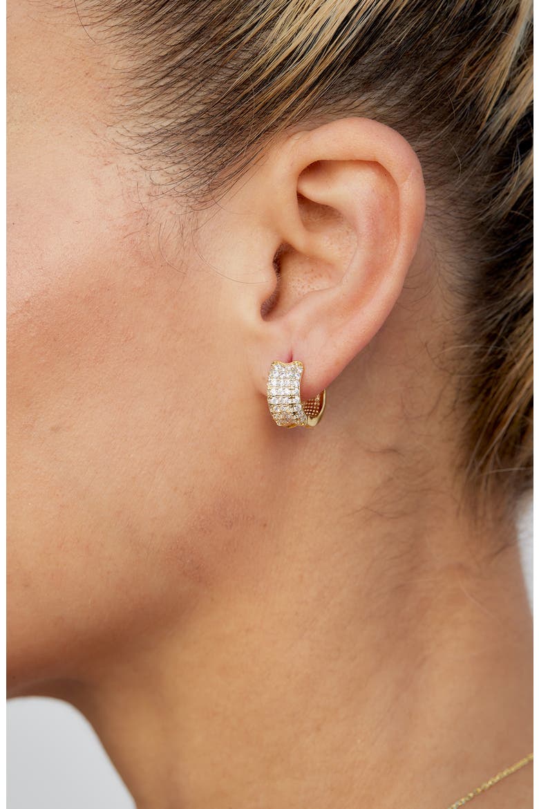 14k Gold Plate Pavé Huggie Hoop Earrings, Main, color, YELLOW