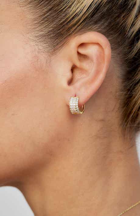 14k Gold Plate Pavé Huggie Hoop Earrings