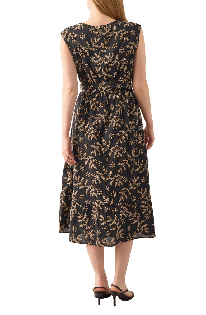 KASPER Floral Embroidered Cotton Midi Dress, Alternate, color, Black/ Neutral