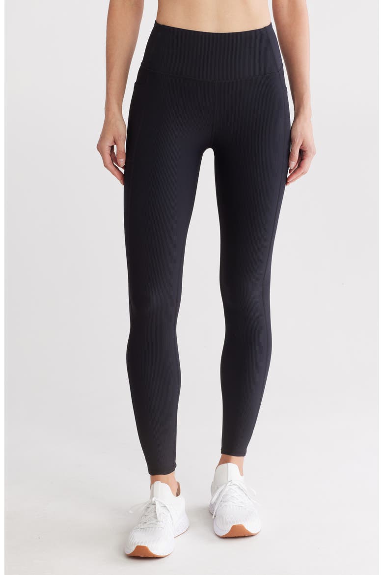GOFLEX High Waist Pocket Ribbed Leggings, Main, color, BLK-BLACK