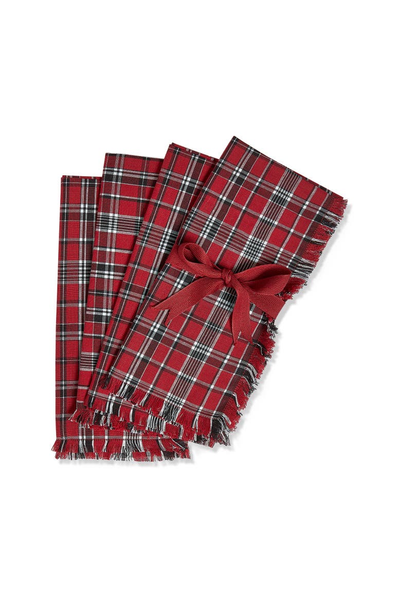 Winter Sketches Red Cloth Napkins Set of Four Cotton Kitchen, Main, color, Red