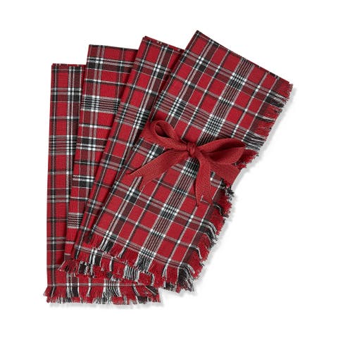 Winter Sketches Red Cloth Napkins Set of Four Cotton Kitchen