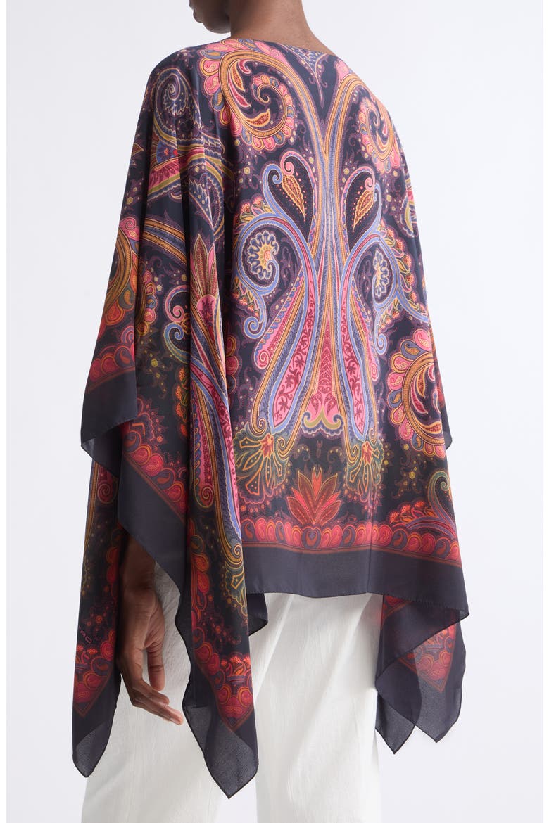 Paisley Degradé Print Silk Poncho, Alternate, color, PRINT ON BLUE BASE