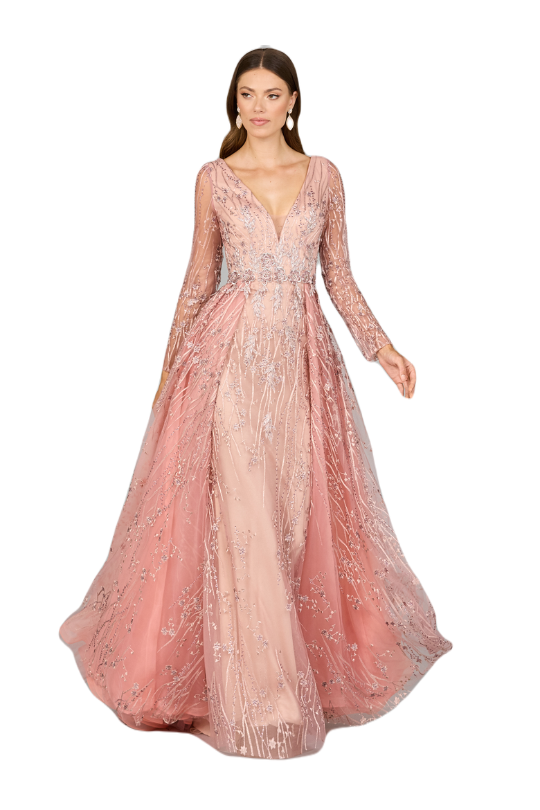 Elegant Overskirt Dress with Long Sleeves, Main, color, Blush