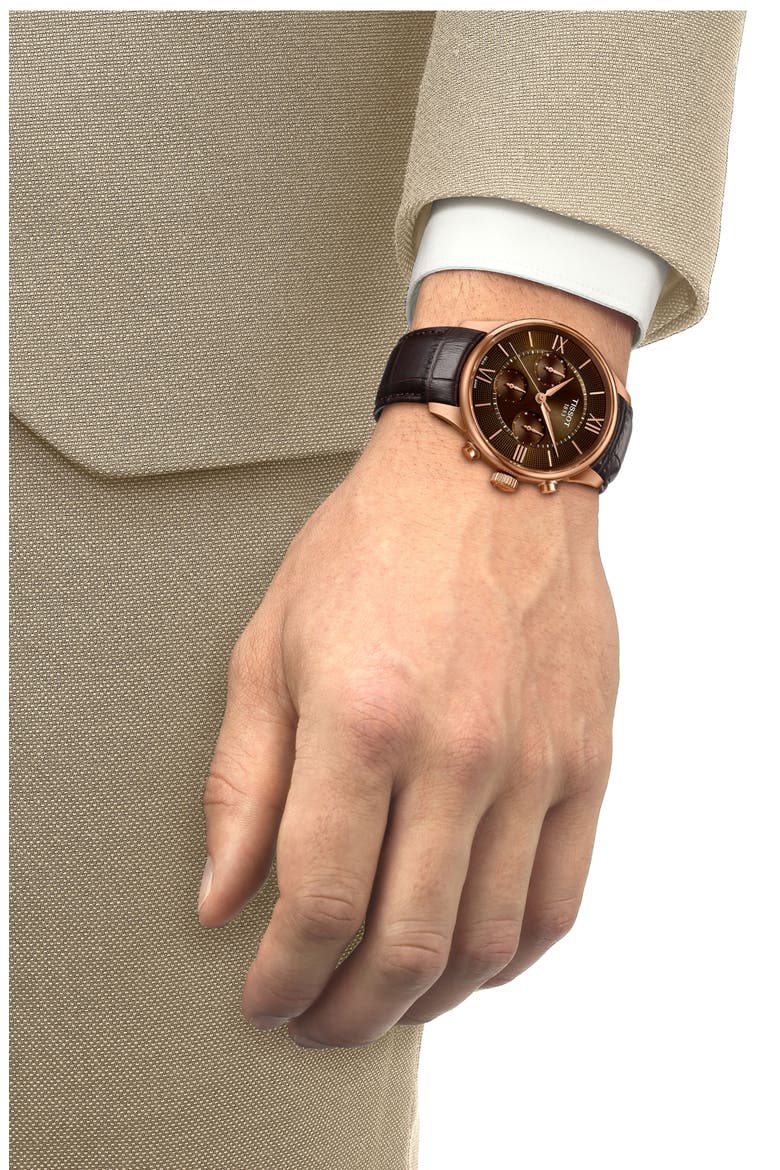 Chemin Des Tourelles Automatic Chronograph Leather Strap Watch, 42mm, Alternate, color, BROWN