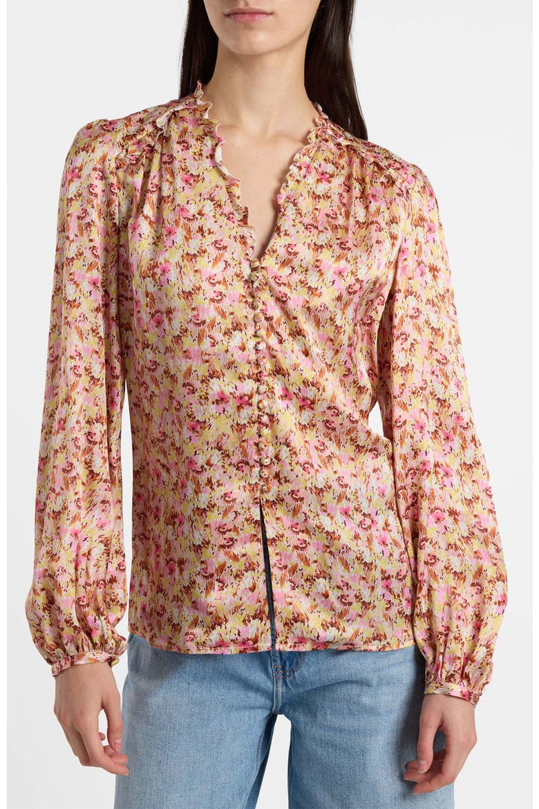 Blaine Long Sleeve Buttoned Blouse in Floral Silk Blend, Main, color, Sweet Pink