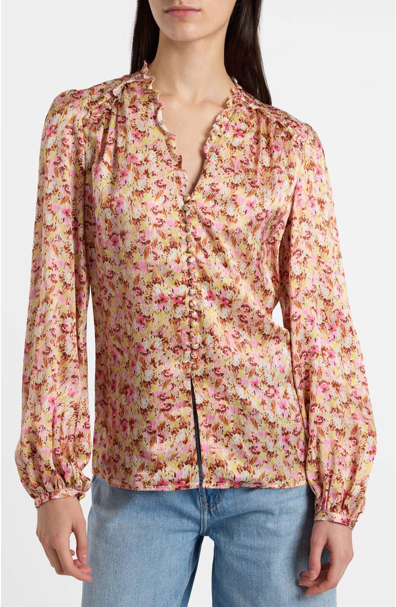 Santorelli Blaine Long Sleeve Buttoned Blouse in Floral Silk Blend, Main, color, Sweet Pink