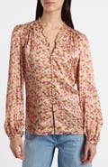 Santorelli Blaine Long Sleeve Buttoned Blouse in Floral Silk Blend