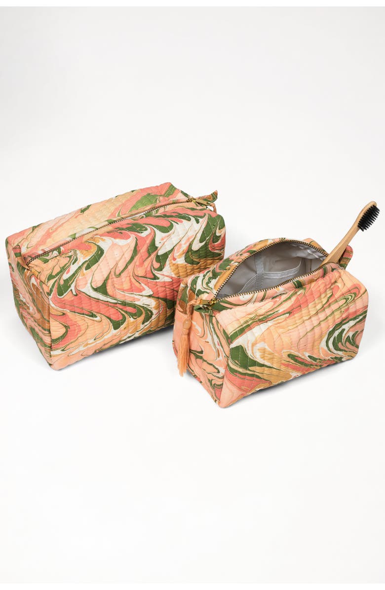 Inner Child Peony Bloom Hand-Marbled Cosmetic Bag - Set of 2, Alternate, color, Natural