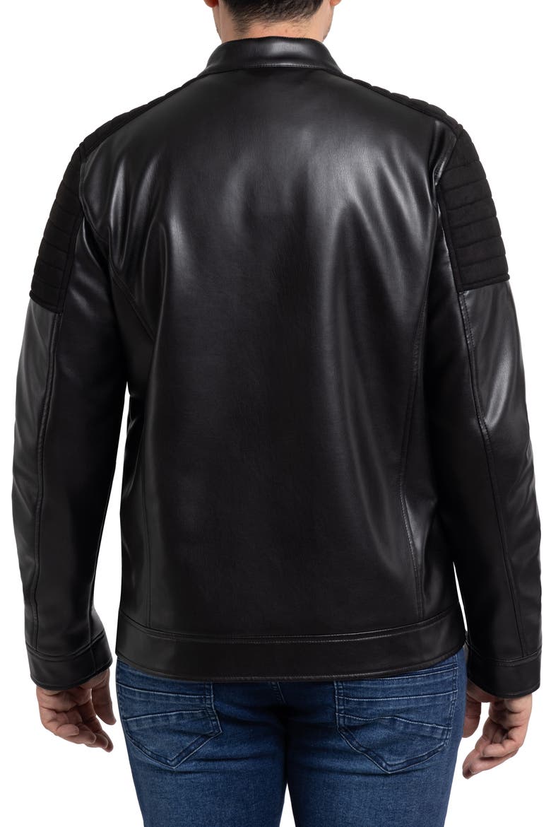 Faux Leather Jacket with Faux Fur Lining, Alternate, color, BLACK/ BLACK