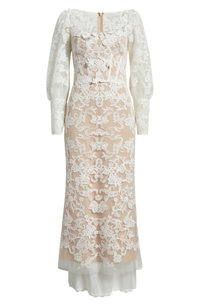 Marchesa Notte Corded Lace Long Sleeve Cocktail Dress, Alternate, color, 