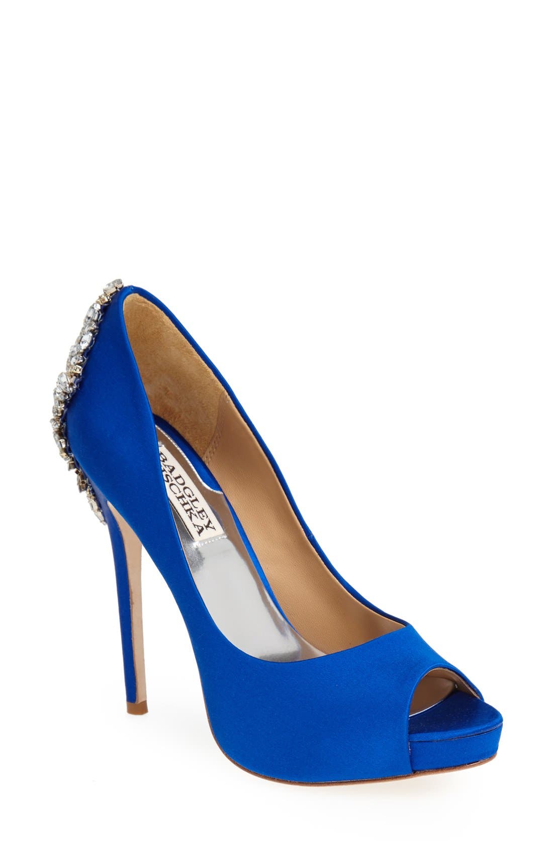 Badgley Mischka Collection Kiara Crystal Back Open Toe Pump, Main, color, Sapphire Satin