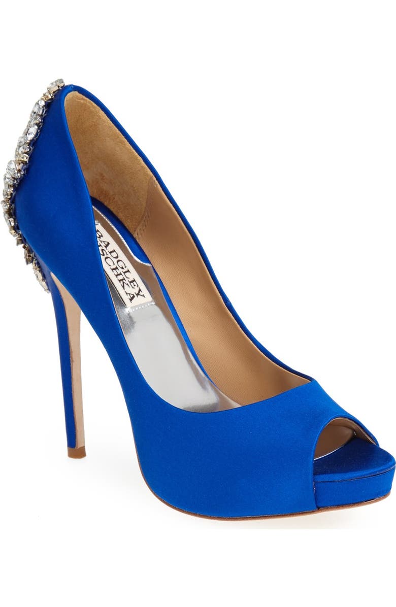 Badgley Mischka Collection Kiara Crystal Back Open Toe Pump, Main, color, Sapphire Satin