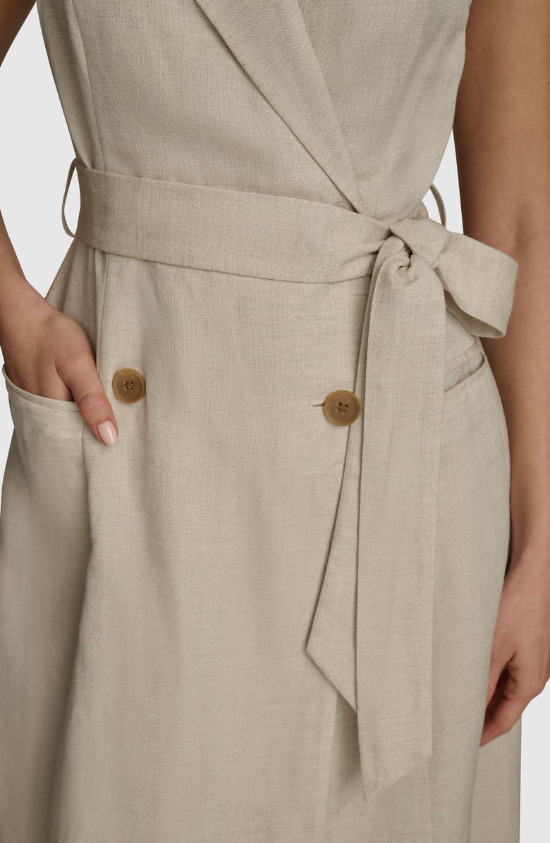 Donna Karan New York Cap Sleeve Linen Blend Wrap Dress, Alternate, color,