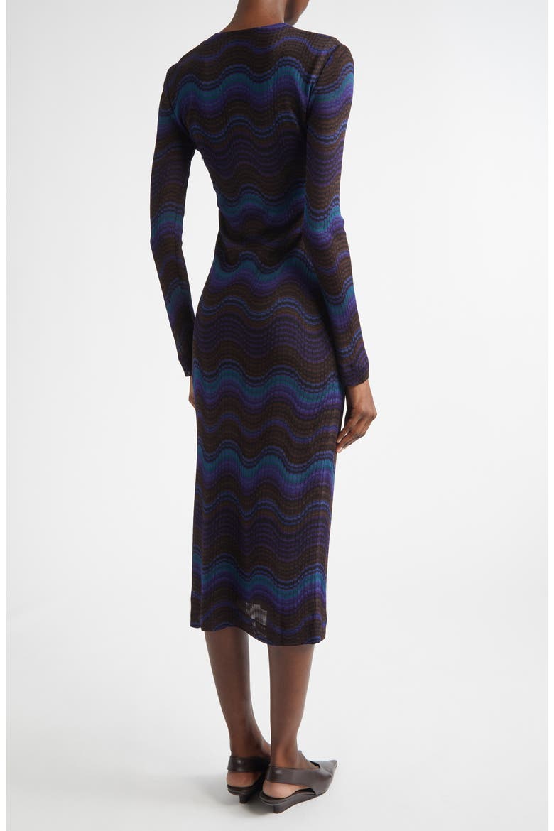 Wavy Stripe Long Sleeve Raschel Knit Midi Dress, Alternate, color, BLUE AND BROWN TONES