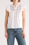 ELIE ELIE TAHARI Cap Sleeve Lace Trim Button-Up Top