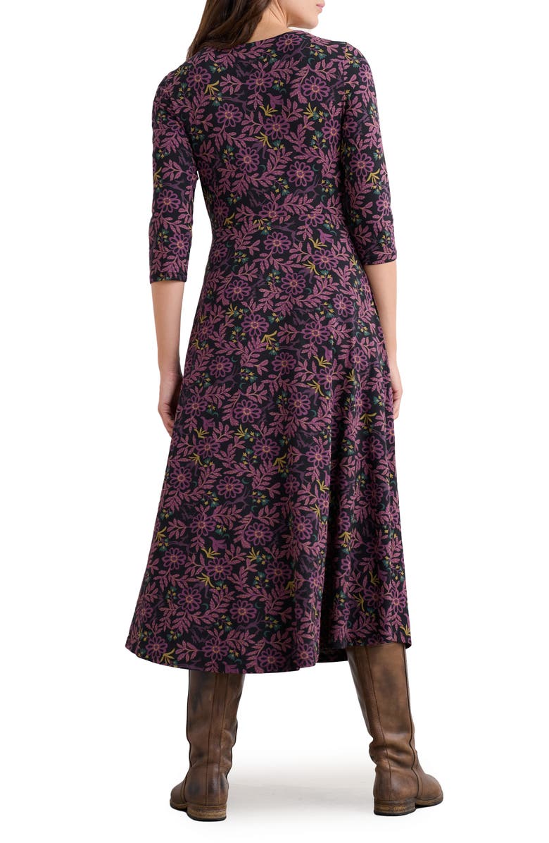 Seasalt Cornwall Veronica Print Stretch Organic Cotton Jersey Midi Dress, Alternate, color, Evening Woodland Onyx