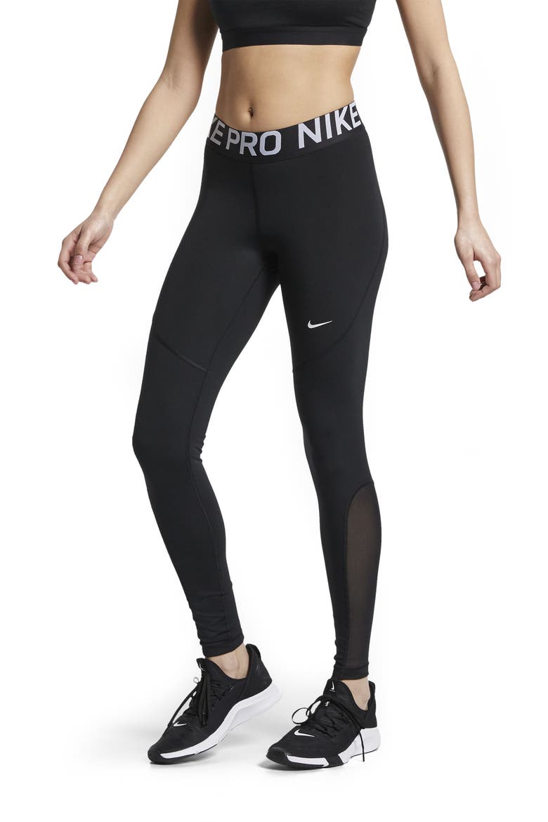 Pro Mesh Logo Tights, Main, color, BLACK/ WHITE