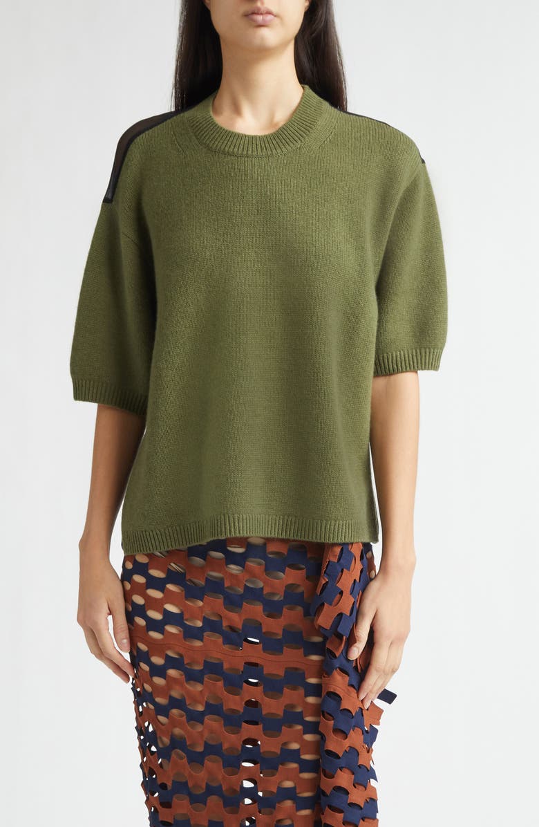 ZANKOV Viola Mixed Media Sweater, Main, color, Olive