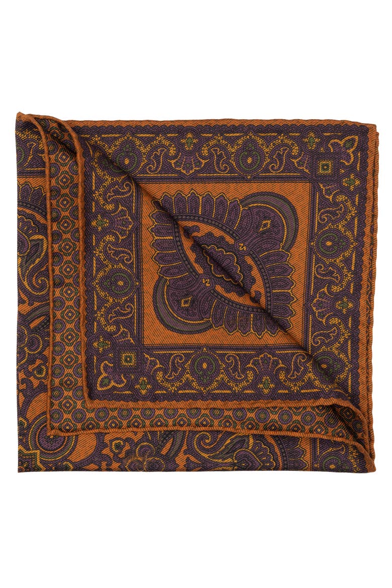 Lario - Double Sided Silk Pocket Square for Men, Main, color, Orange & Purple