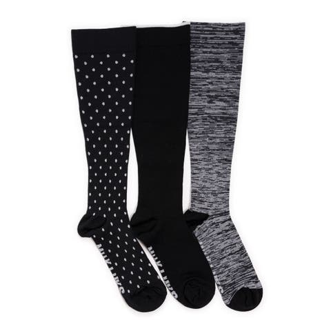 Nylon Compression Knee-High Socks 3 Pair Pack Wide Size