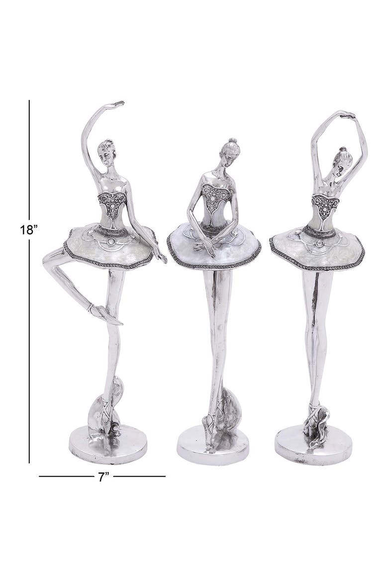 Silvertone Polystone Glam Dancer Sculpture - Set of 3, Alternate, color, SILVER