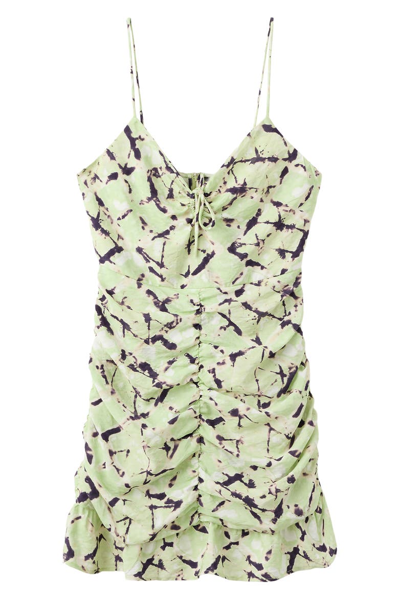 Tie Dye Front Keyhole Ruched Minidress, Alternate, color, LIME