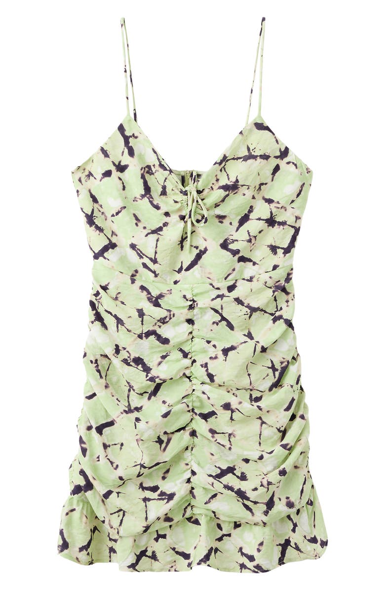 MANGO TEEN Tie Dye Front Keyhole Ruched Minidress, Alternate, color, Lime