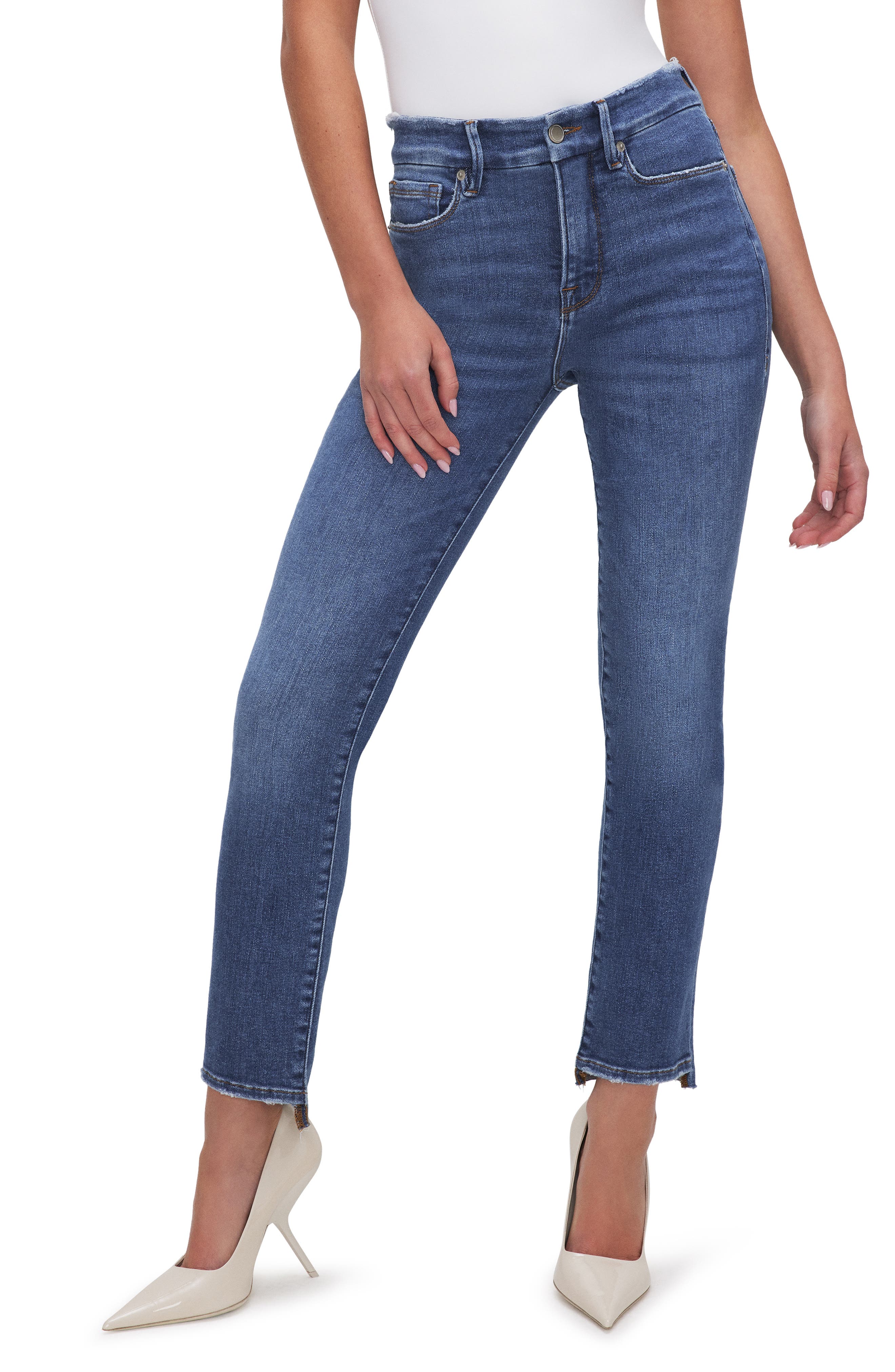 Good American Good Classic Raw Step Hem Straight Leg Jeans