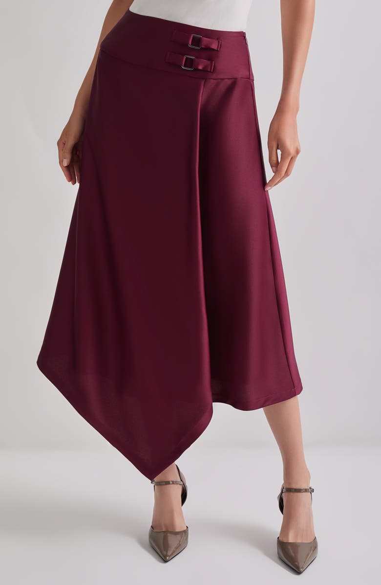 Misook Asymmetric Crêpe de Chine Midi Skirt, Main, color,