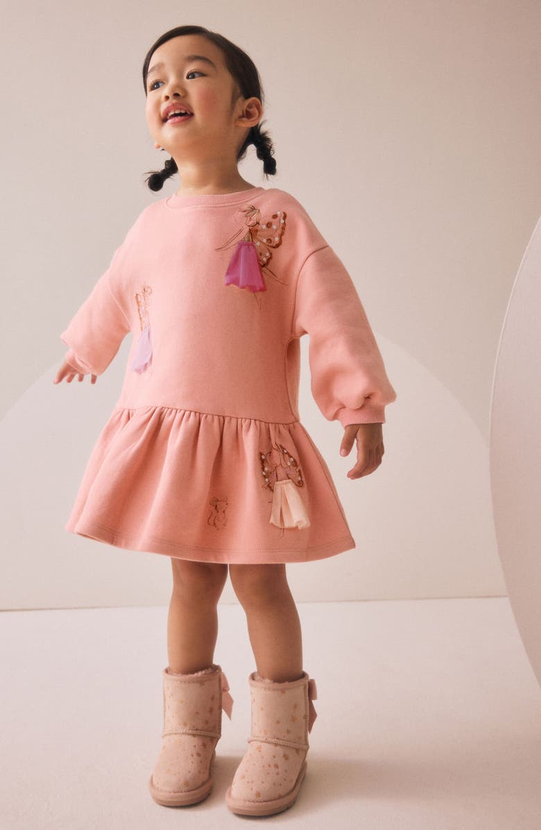 NEXT Kids' Fairy Appliqué Long Sleeve Sweatshirt Dress, Alternate, color, Pink