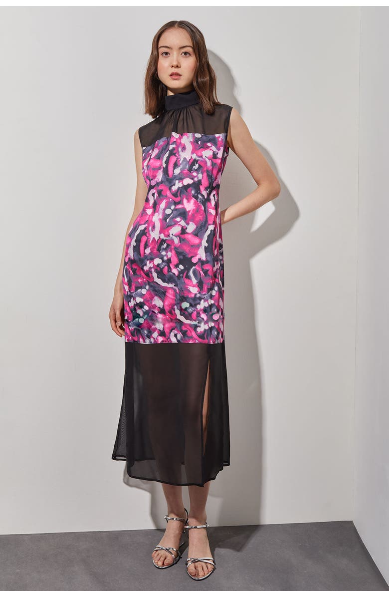 Ming Wang Floral Midi Sheath Dress, Alternate, color, Mulberry/Granite/Black/Ivory