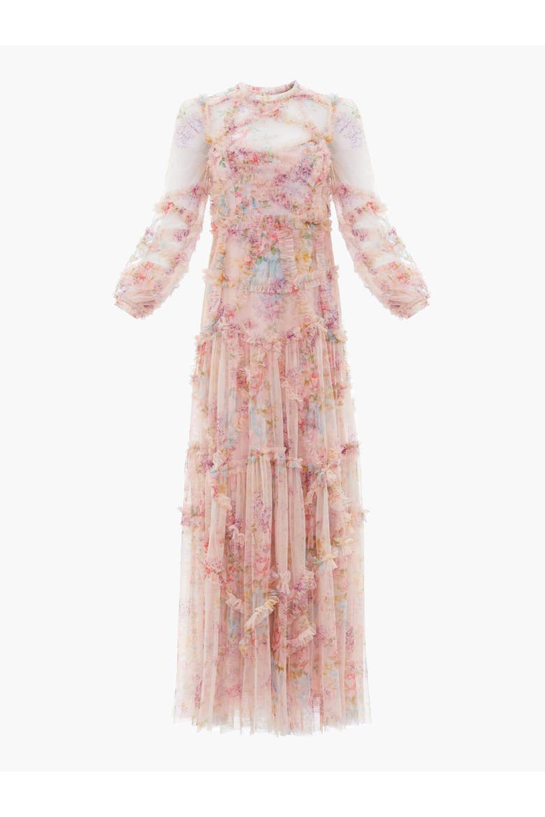 Floral Diamond Ruffle Gown, Alternate, color, Topaz Pink