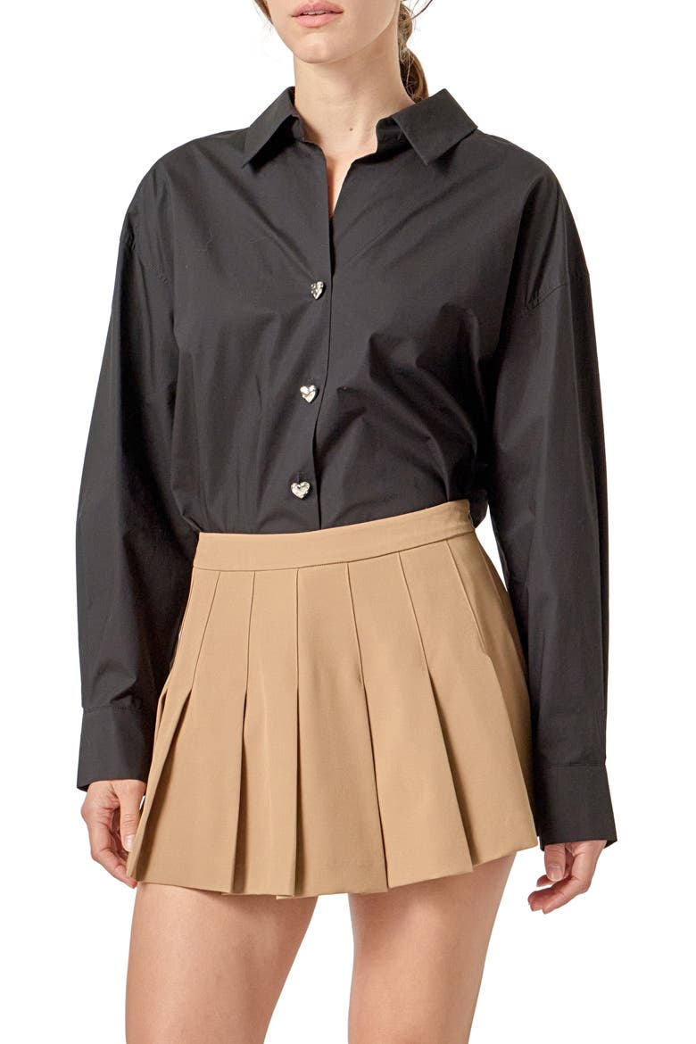 Oversize Cotton Button-Up Shirt, Alternate, color, BLACK