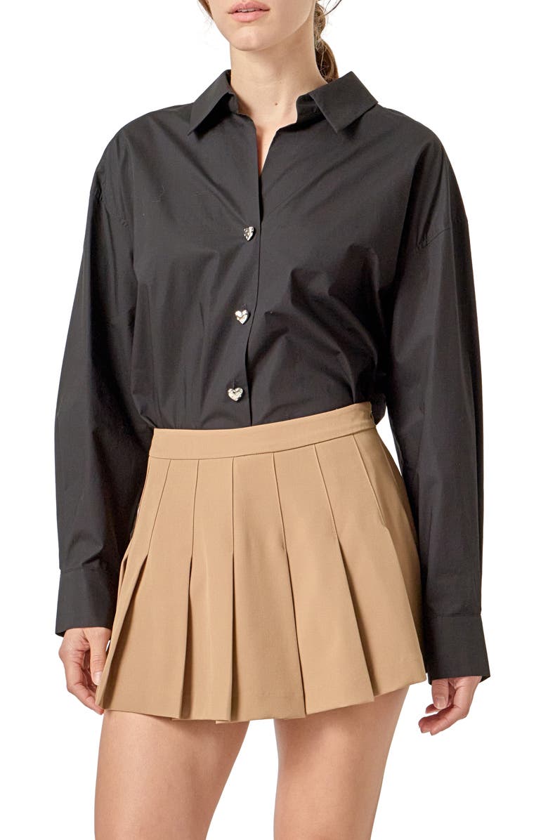 English Factory Oversize Cotton Button-Up Shirt, Alternate, color, Black