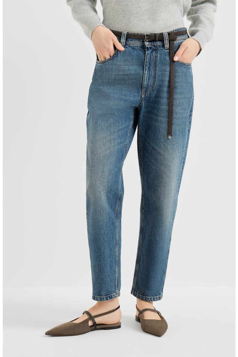 Authentic denim baggy tapered trousers, Main, color, Denim