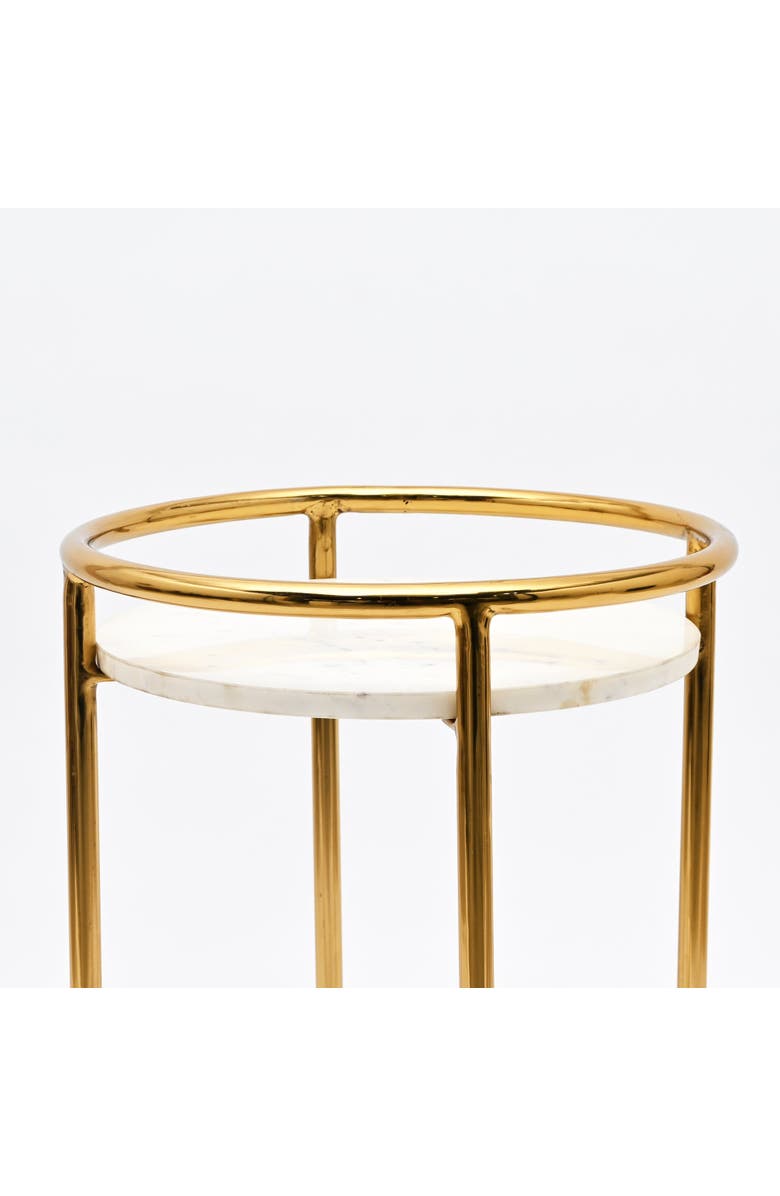 Expo Bazaar White Marble End Table 2-Tier Gold Frame Modern Living Room Decor, Alternate, color, Gold - 16X16x24"