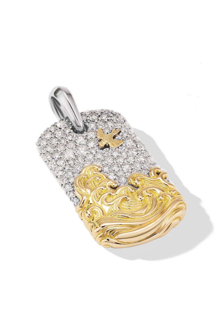 Waves Tag Enhancer with Diamonds, 20mm, Alternate, color, STERLING SILVER/ YELLOW GOLD