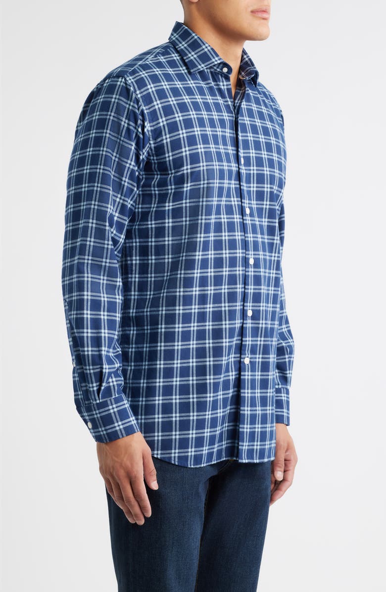 Peter Millar Mystic Performance Double Check Button-Up Flannel Shirt, Alternate, color, Navy
