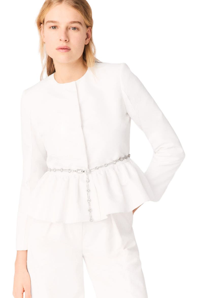 Cropped jacket with jewelled belt, Alternate, color, White