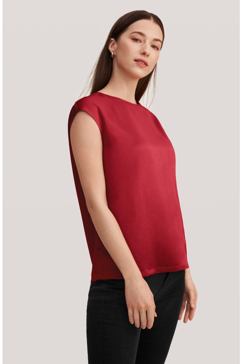 Women's Basic Cap Sleeves Silk Tee, Alternate, color, Claret