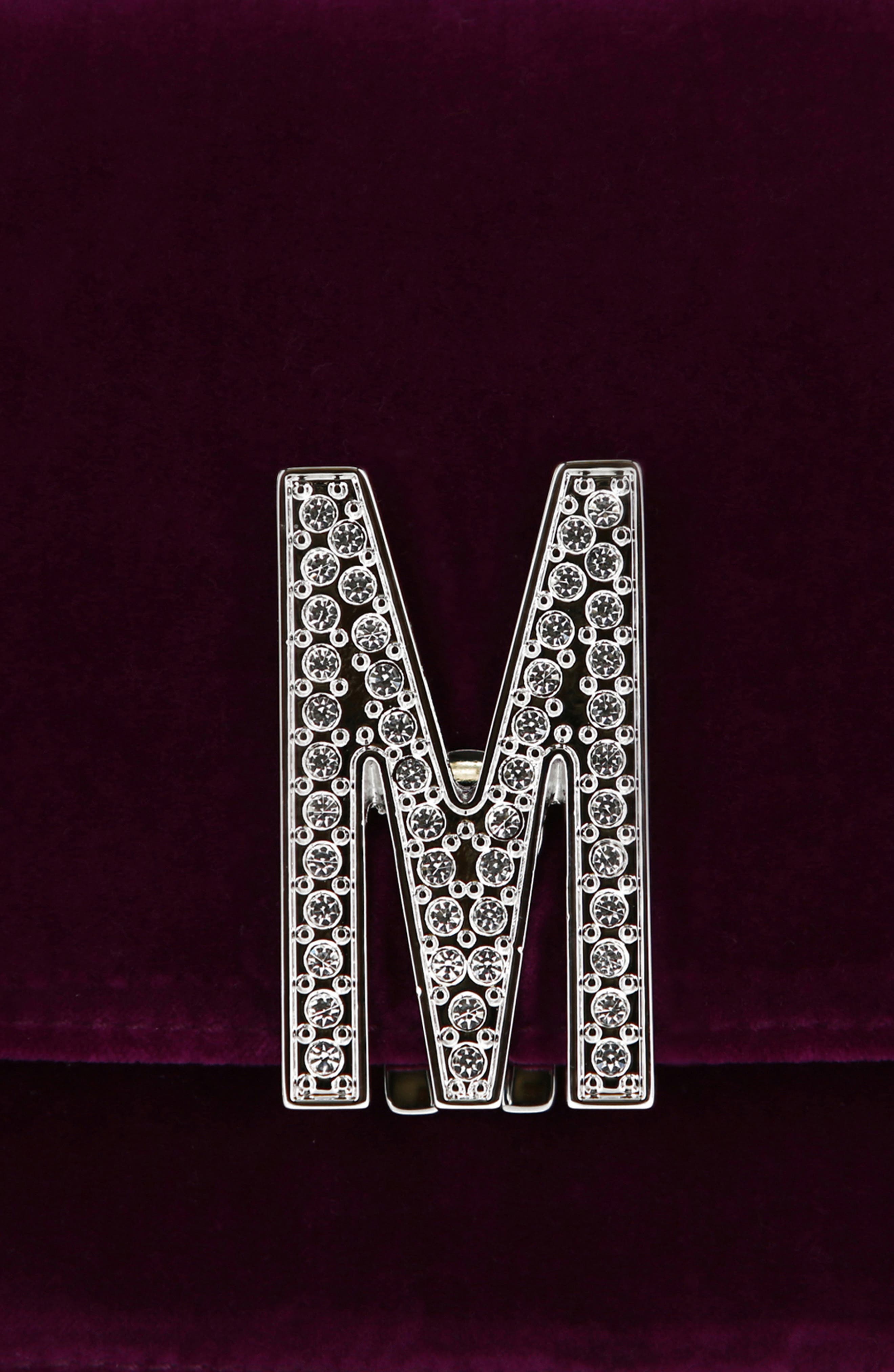 Moschino Crystal Logo Velvet Crossbody Bag, Alternate, color, 